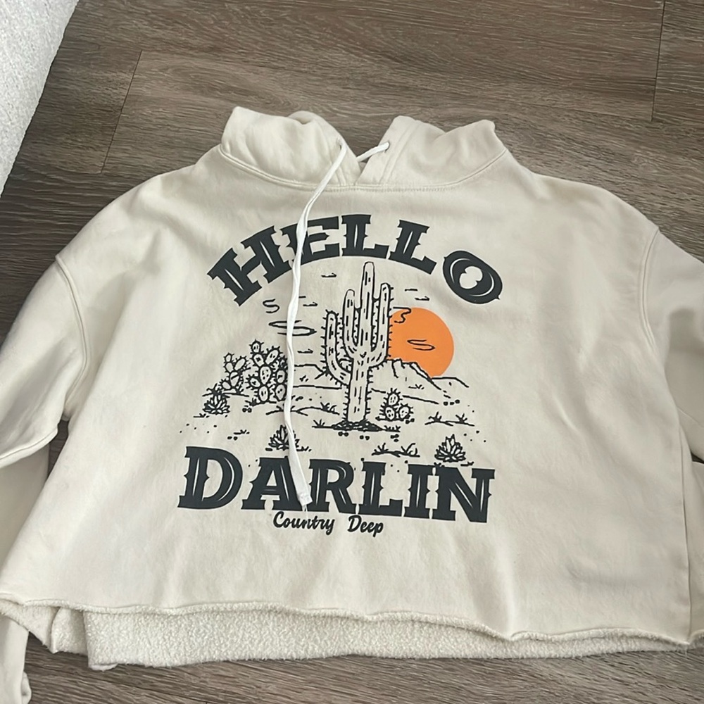 Beige Cropped Hoodie - Picture 1 of 2